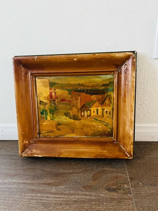 Vintage Original Oil Painting Of A City Landscape Signed “Donley” Wooden Frame - Picture 14 of 15